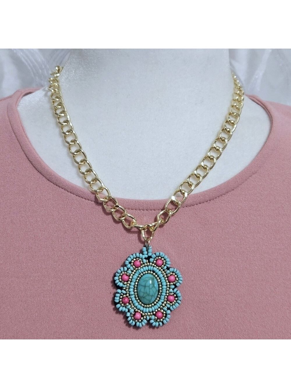 Boho Flower Seed Bead Pendant Necklace